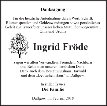 Traueranzeige von Ingrid Fröde von Märkische Oderzeitung