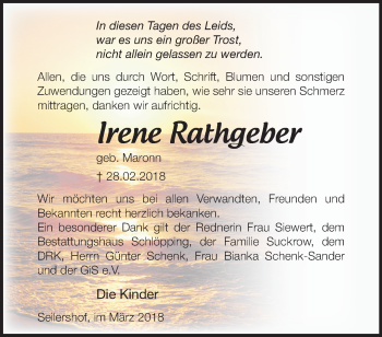 Traueranzeige von Irene Rateeber von Märkische Oderzeitung