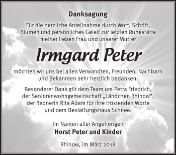 Traueranzeige von Irmgard Peter von Märkische Oderzeitung