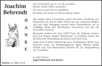 Traueranzeige von Joachim Behrendt von Märkische Oderzeitung