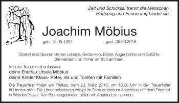 Traueranzeige von Joachim Möbius von Märkische Oderzeitung