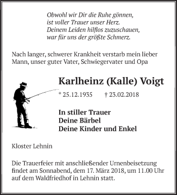 Traueranzeige von Karlheinz Voigt von Märkische Oderzeitung
