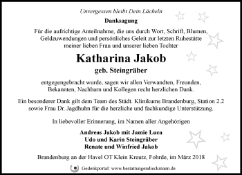 Traueranzeige von Katharina Jakob von Märkische Oderzeitung