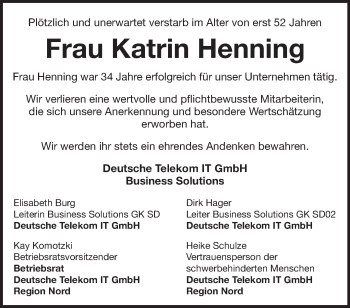 Traueranzeige von Katrin Henning von Märkische Oderzeitung