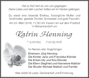 Traueranzeige von Katrin Henning von Märkische Oderzeitung