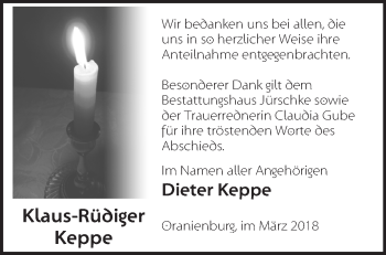 Traueranzeige von Klaus-Rüdiger Keppe von Märkische Oderzeitung