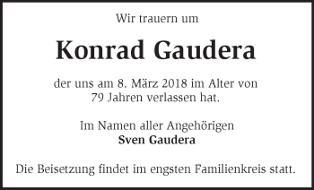 Traueranzeige von Konrad Gaudera von Märkische Oderzeitung