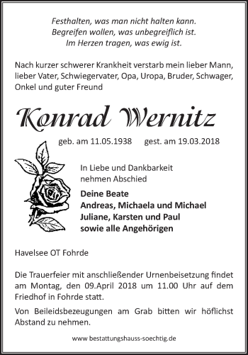 Traueranzeige von Konrad Wernitz von Märkische Oderzeitung