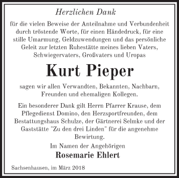 Traueranzeige von Kurt Pieper von Märkische Oderzeitung