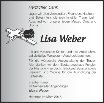 Traueranzeige von Lisa Weber von Märkische Oderzeitung