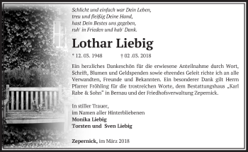 Traueranzeige von Lothar Liebig von Märkische Oderzeitung