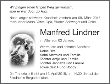 Traueranzeige von Manfred Lindner von Märkische Oderzeitung