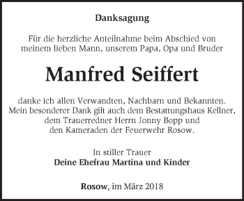 Traueranzeige von Manfred Seiffert von Märkische Oderzeitung