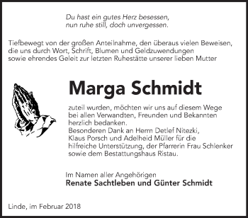 Traueranzeige von Marga Schmidt von Märkische Oderzeitung