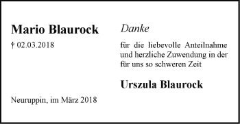 Traueranzeige von Mario Blaurock von Märkische Oderzeitung