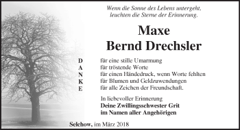 Traueranzeige von Maxe Bernd Drechsler von Märkische Oderzeitung