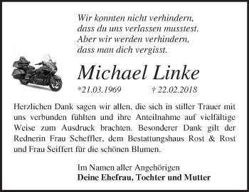 Traueranzeige von Michael Linke von Märkische Oderzeitung