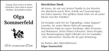 Traueranzeige von Olga Sommerfeld von Märkische Oderzeitung