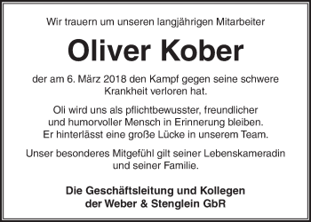 Traueranzeige von Oliver Kober von Märkische Oderzeitung