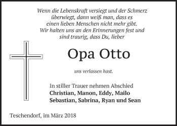 Traueranzeige von Otto  von Märkische Oderzeitung