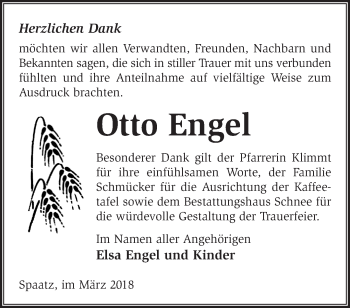 Traueranzeige von Otto Engel von Märkische Oderzeitung