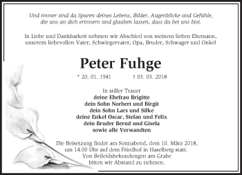 Traueranzeige von Peter Fuhge von Märkische Oderzeitung