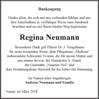 Traueranzeige von Regina Neumann von Märkische Oderzeitung