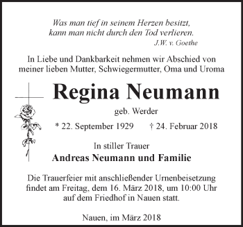 Traueranzeige von Regina Neumann von Märkische Oderzeitung