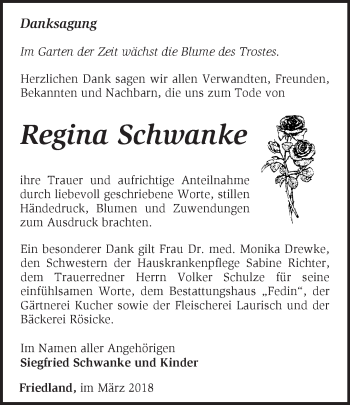 Traueranzeige von Regina Schwanke von Märkische Oderzeitung