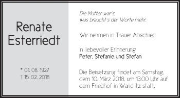 Traueranzeige von Renate Esterriedt von Märkische Oderzeitung