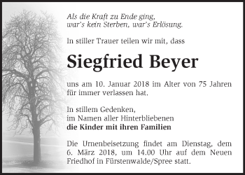 Traueranzeige von Siegfried Beyer von Märkische Oderzeitung