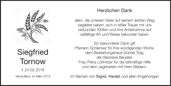 Traueranzeige von Siegfried Tornow von Märkische Oderzeitung