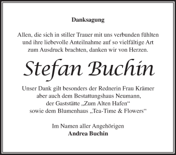 Traueranzeige von Stefan Buchin von Märkische Oderzeitung