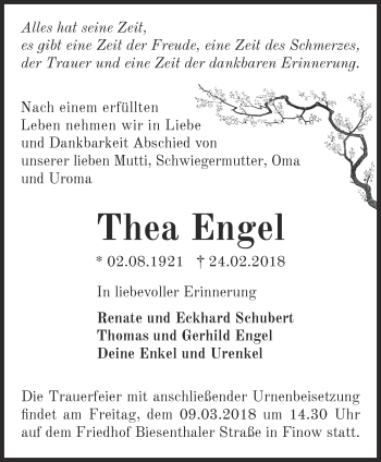 Traueranzeige von Thea Engel von Märkische Oderzeitung