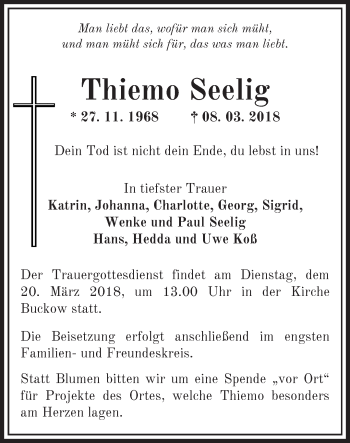 Traueranzeige von Thiemo Seelig von Märkische Oderzeitung