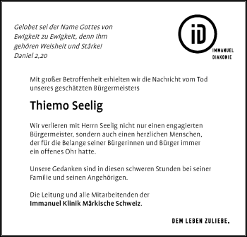 Traueranzeige von Thiemo Seelig von Märkische Oderzeitung