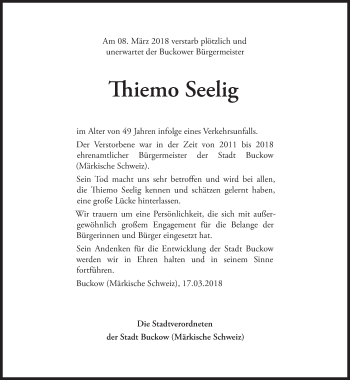 Traueranzeige von Thiemo Seelig von Märkische Oderzeitung