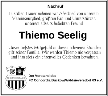 Traueranzeige von Thiemo Seelig von Märkische Oderzeitung