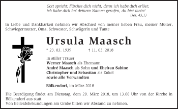 Traueranzeige von Ursula Maasch von Märkische Oderzeitung