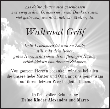 Traueranzeige von Waltraut Gräf von Märkische Oderzeitung