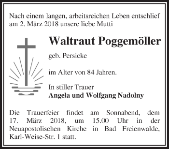 Traueranzeige von Waltraut Poggemöller von Märkische Oderzeitung