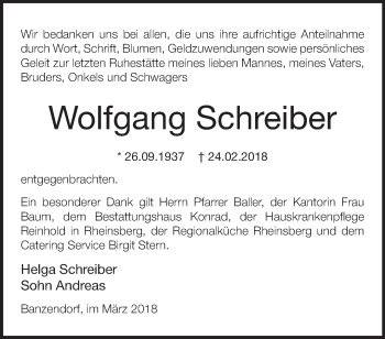 Traueranzeige von Wolfgang Schreiber von Märkische Oderzeitung