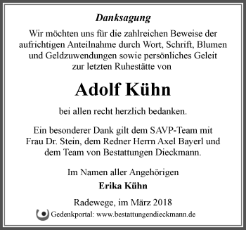 Traueranzeige von Adolf Kühn von Märkische Oderzeitung