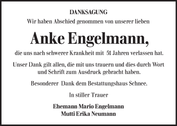 Traueranzeige von Anke Engelmann von Märkische Oderzeitung