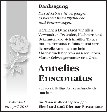 Traueranzeige von Annelies Ensconatus von Märkische Oderzeitung