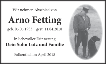 Traueranzeige von Arno Fetting von Märkische Oderzeitung