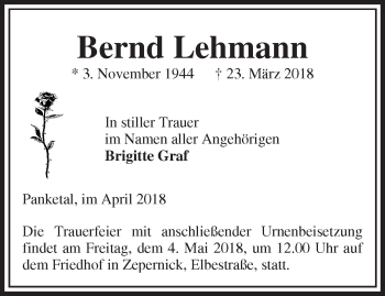 Traueranzeige von Bernd Lehmann von Märkische Oderzeitung