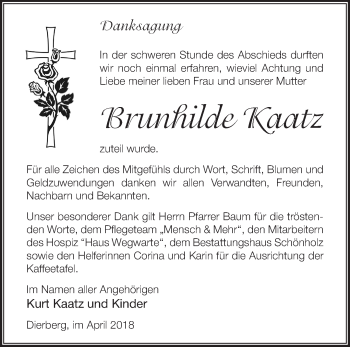 Traueranzeige von Brunhilde Kaatz von Märkische Oderzeitung