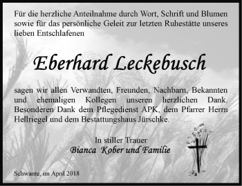 Traueranzeige von Eberhard Leckebusch von Märkische Oderzeitung