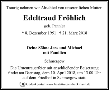 Traueranzeige von Edeltraud Fröhlich von Märkische Oderzeitung